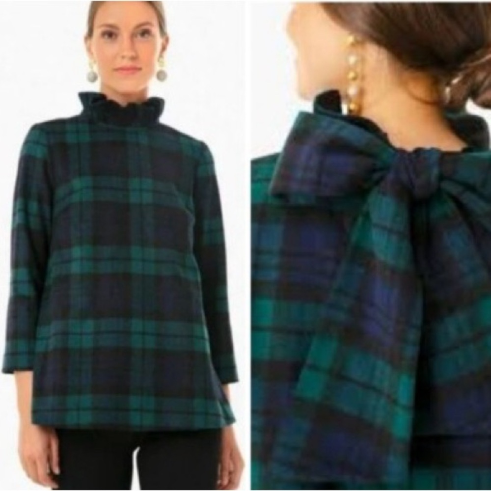 Plaid Bow-Back Top - Green and Black